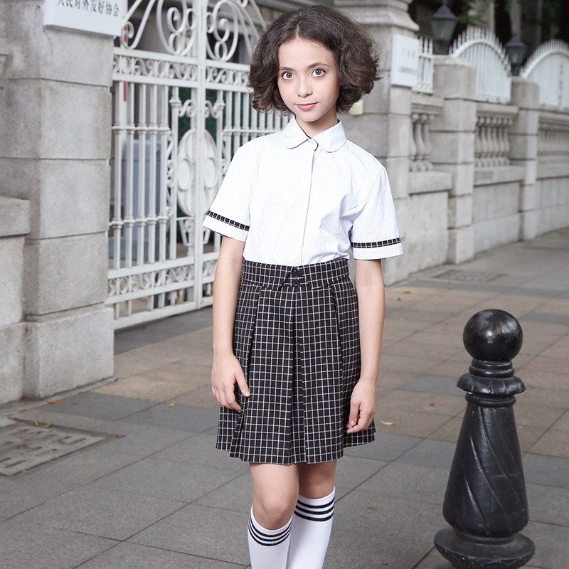 <b>夏季英伦风学生校服 白色条纹衬衫套装定制DELUNSA033</b>