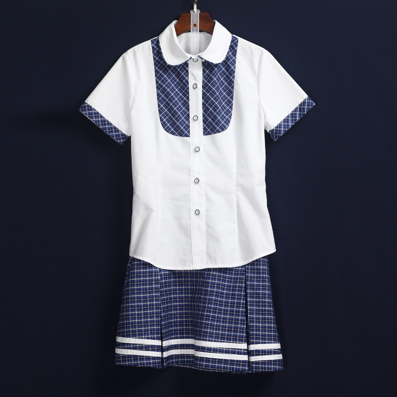 夏季短袖衬衫套装清新白色校服订做 DELUNSA085