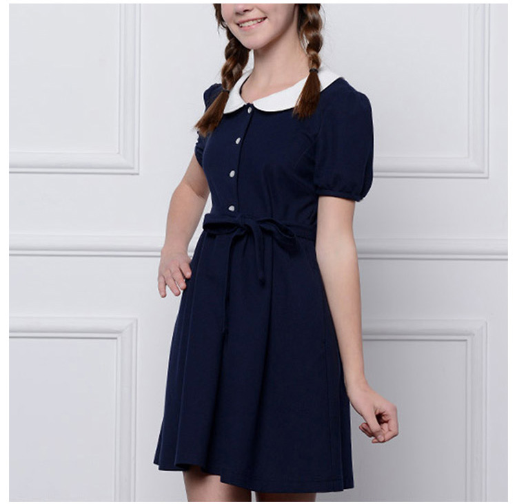 夏季女中小学生娃娃领短袖连衣裙校服设计BDSU140