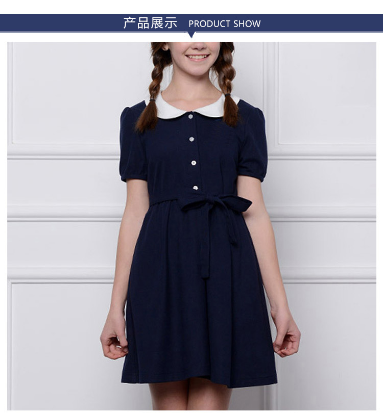 夏季女中小学生娃娃领短袖连衣裙校服设计BDSU140